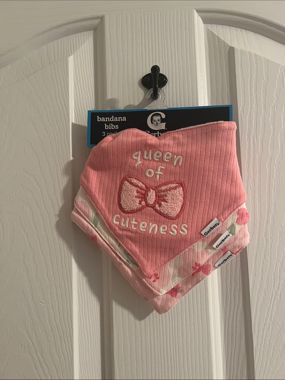 Gerber Pink & White 'Queen of Cuteness' Bandana Bib Set